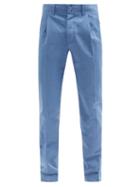 Matchesfashion.com Incotex - Cotton-blend Slim-leg Pleated Chino Trousers - Mens - Light Blue