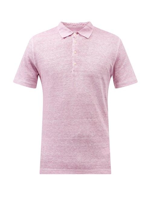 120 Lino 120% Lino - Slubbed-linen Jersey Polo Shirt - Mens - Pink