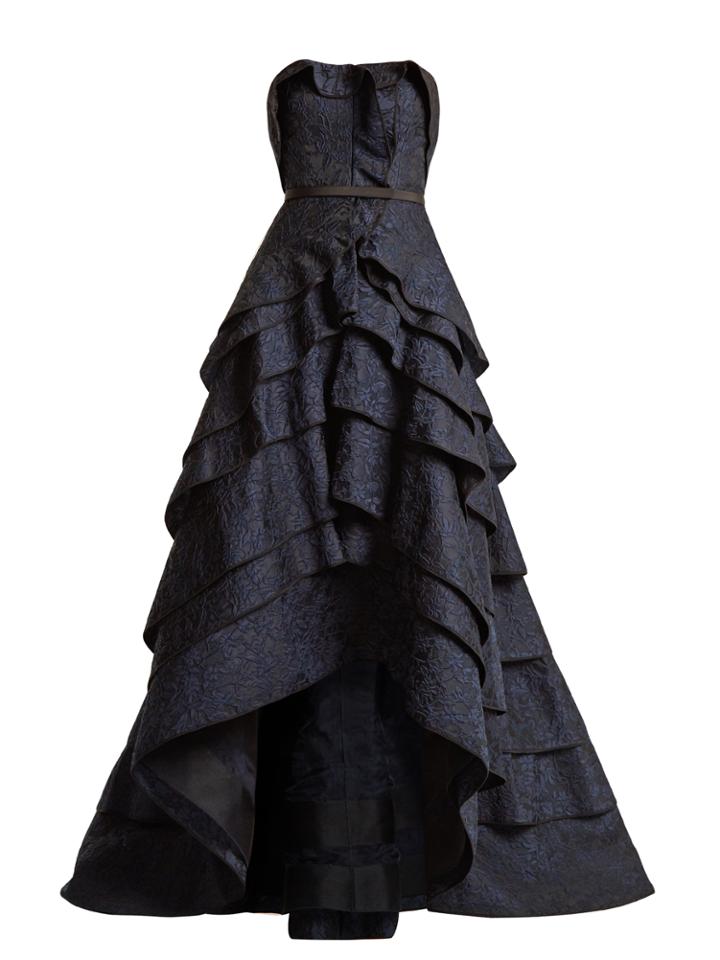 Oscar De La Renta Strapless Floral Silk-cloqu Gown