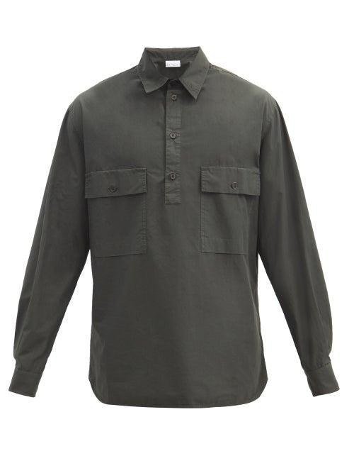 Matchesfashion.com Raey - Half-placket Patch-pocket Cotton Shirt - Mens - Dark Green
