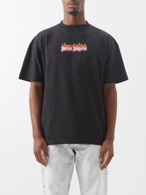Palm Angels - Burning Logo-print Cotton T-shirt - Mens - Black