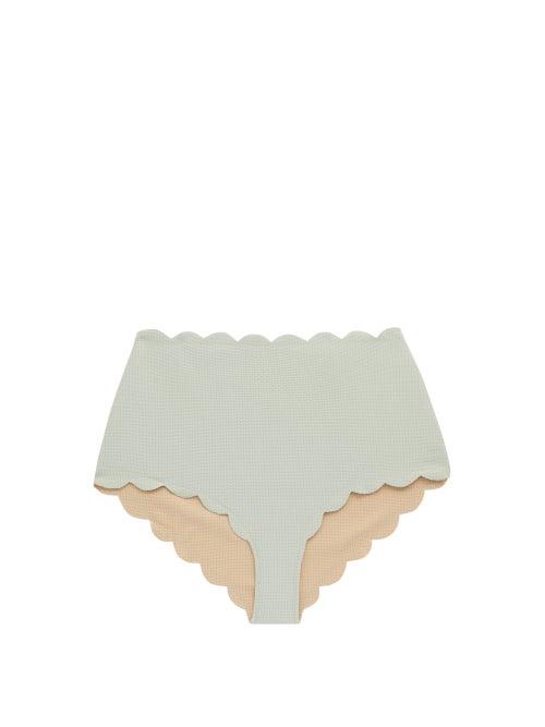 Matchesfashion.com Marysia - Santa Monica Scalloped High-rise Bikini Briefs - Womens - Light Blue