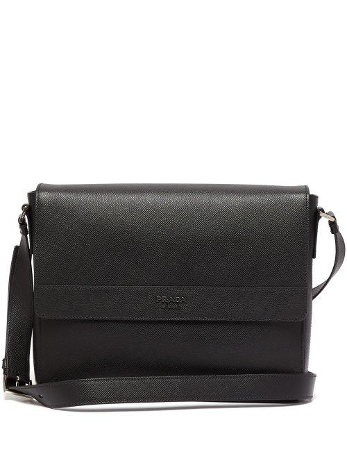 Matchesfashion.com Prada - Logo Plaque Leather Messenger Bag - Mens - Black