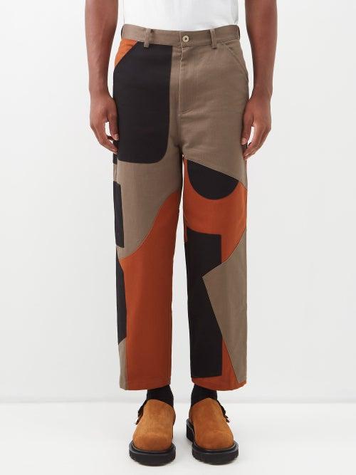 Jw Anderson - Patchwork Cotton-canvas Trousers - Mens - Khaki Multi