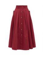 Matchesfashion.com Franoise - Pleated Cotton-blend Midi Skirt - Womens - Burgundy