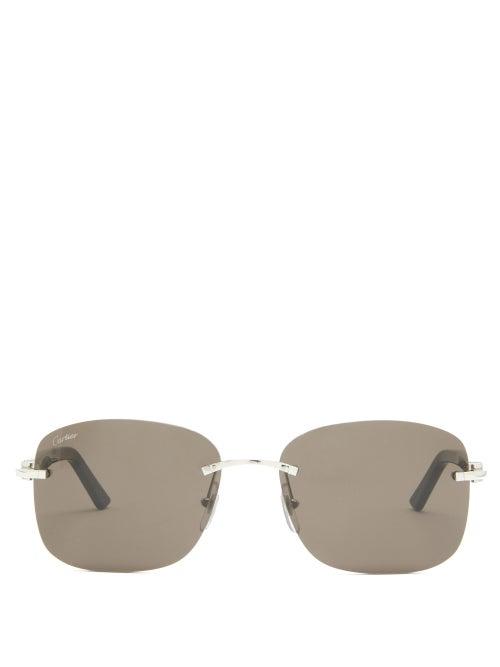 Matchesfashion.com Cartier Eyewear - C Dcor Rimless Square Acetate Sunglasses - Mens - Silver