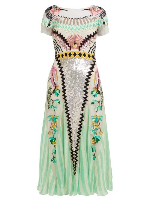 Matchesfashion.com Temperley London - Talia Sequin And Striped Midi Dress - Womens - Green Multi