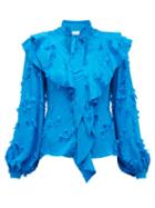 Matchesfashion.com Peter Pilotto - Ruffled Fil Coup Satin Jacquard Blouse - Womens - Blue