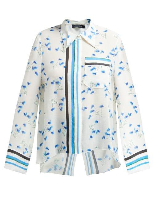 Matchesfashion.com Roland Mouret - Algar Floral Print Crepe Blouse - Womens - Blue Print
