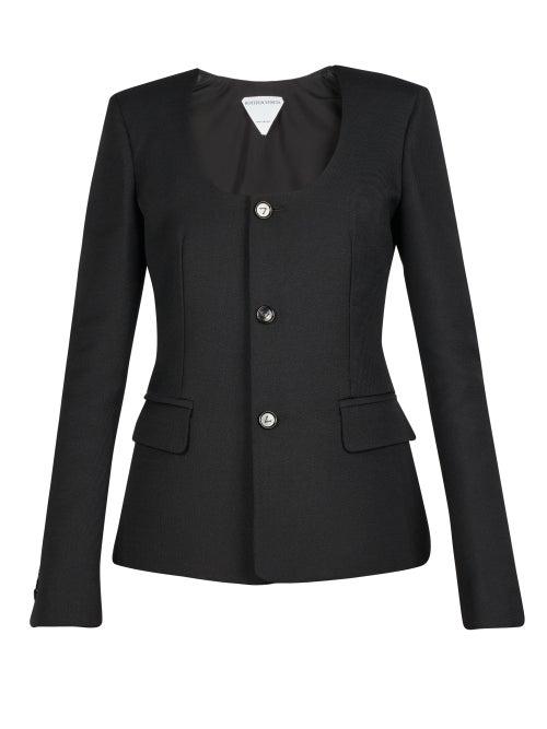 Bottega Veneta - Scoop-neck Grain-de-poudre Jacket - Womens - Black