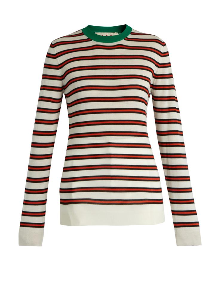 Marni Striped Contrast-collar Cashmere-blend Sweater
