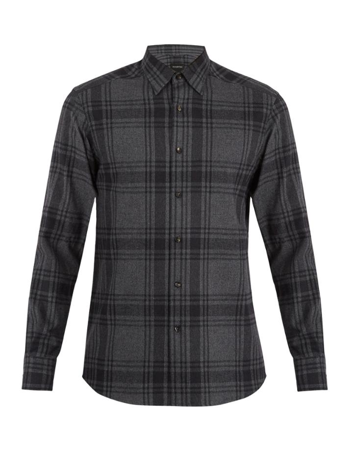 Ermenegildo Zegna Point-collar Checked Cotton Shirt