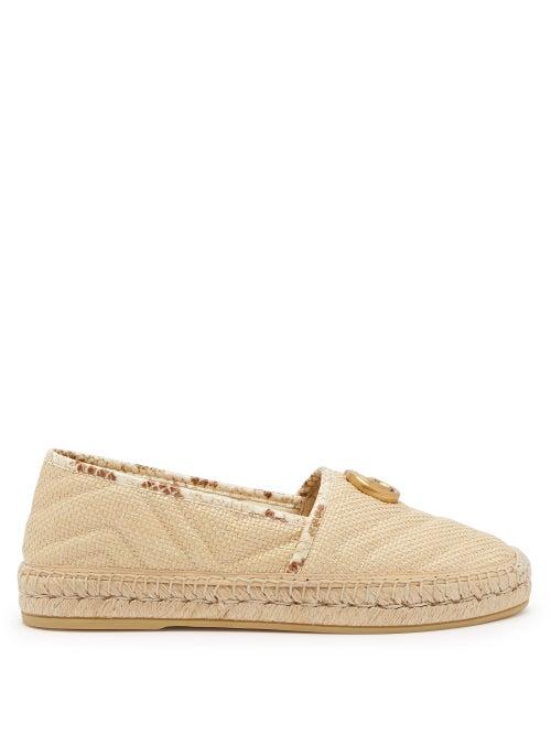 Matchesfashion.com Gucci - Pilar Gg Logo Raffia Espadrilles - Womens - Cream