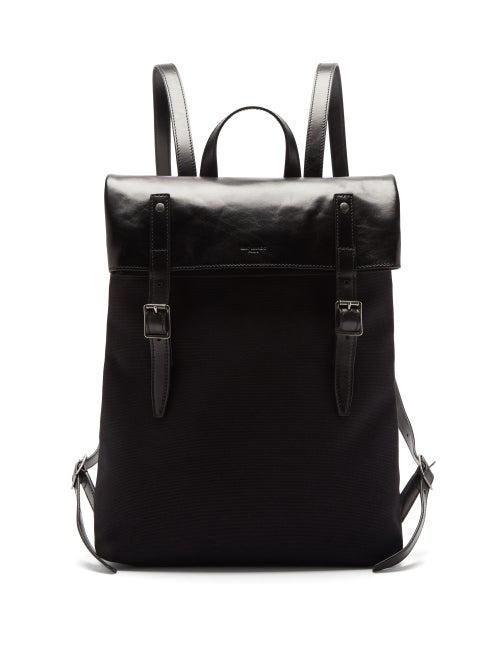 Matchesfashion.com Saint Laurent - Leather-trimmed Cotton-canvas Backpack - Mens - Black