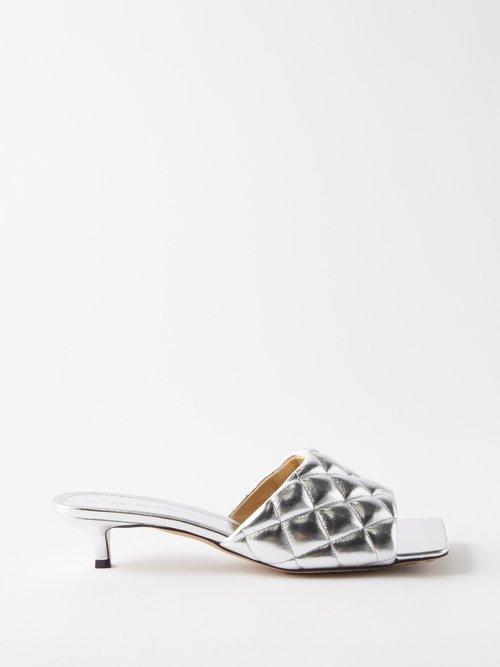 Bottega Veneta - Padded 45 Metallic-leather Kitten-heel Mules - Womens - Silver