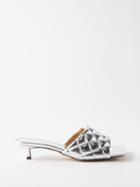 Bottega Veneta - Padded 45 Metallic-leather Kitten-heel Mules - Womens - Silver