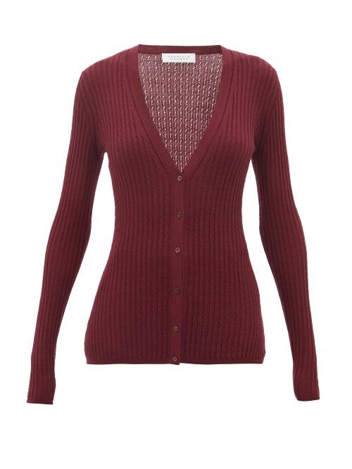 Gabriela Hearst - Homer Ribbed Cashmere-blend Cardigan - Womens - Dark Red