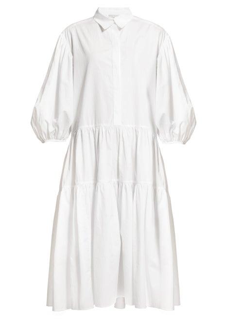 Matchesfashion.com Cecilie Bahnsen - Amy Tiered Cotton Poplin Shirt Dress - Womens - White