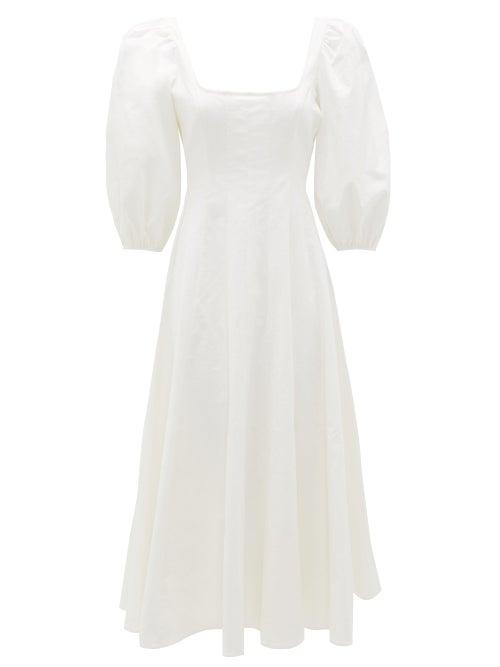 Matchesfashion.com Staud - Wells Square-neck Linen-blend Dress - Womens - White