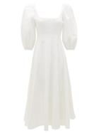 Matchesfashion.com Staud - Wells Square-neck Linen-blend Dress - Womens - White
