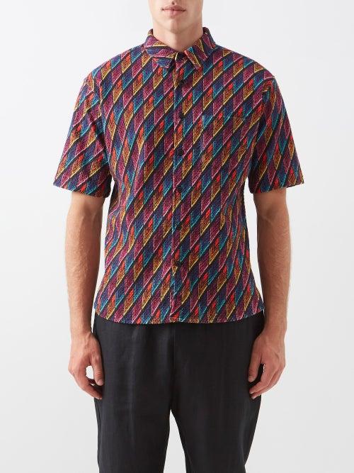 Thorsun - Short-sleeved Arrow-print Cotton Shirt - Mens - Multi