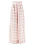 Ladies Rtw Marta Ferri - Gingham-check Linen-voile Palazzo Trousers - Womens - Pink White