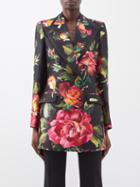 Dolce & Gabbana - Turlington Rose-print Silk-blend Shantung Blazer - Womens - Black Pink