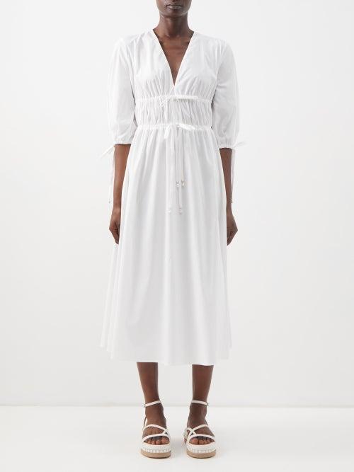 Altuzarra - Donrine Ruched Cotton-poplin Midi Dress - Womens - White