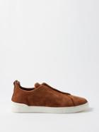 Zegna - Triple Stitch Suede Trainers - Mens - Light Brown