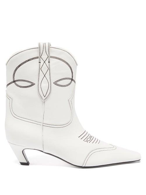 Khaite - Dallas Kitten-heel Leather Western Boots - Womens - White