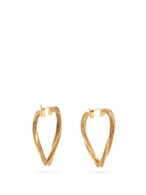 Matchesfashion.com Saint Laurent - Twisted Crystal Heart Earrings - Womens - Gold