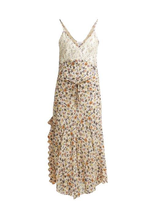 Matchesfashion.com Chlo - Floral Print Lace Insert Dress - Womens - Brown Print
