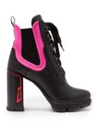 Matchesfashion.com Prada - Fluorescent Leather Ankle Boots - Womens - Black Pink
