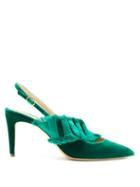 Matchesfashion.com Rupert Sanderson - Victoria Satin Embellished Velvet Pumps - Womens - Green