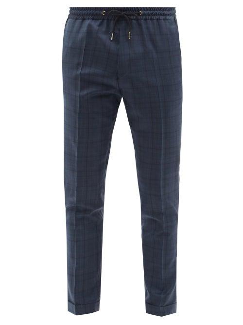 Mens Rtw Paul Smith - Drawstring Check Wool-twill Trousers - Mens - Green Multi