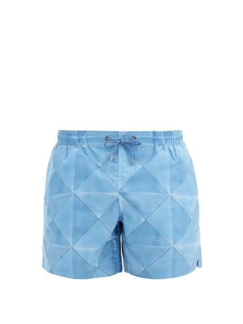 Matchesfashion.com Maran - Rhombus Brushstroke-print Swim Shorts - Mens - Blue