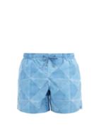 Matchesfashion.com Maran - Rhombus Brushstroke-print Swim Shorts - Mens - Blue