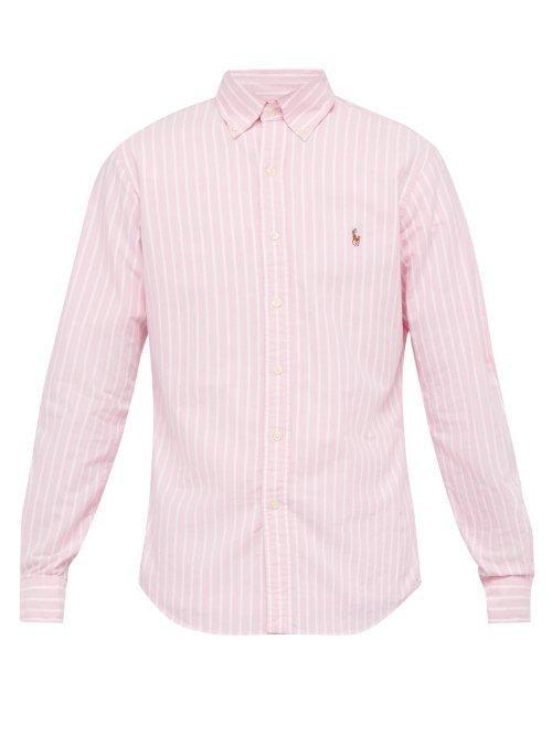 Matchesfashion.com Polo Ralph Lauren - Logo Embroidered Striped Cotton Oxford Shirt - Mens - Pink