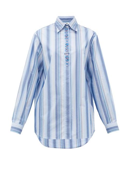 Matchesfashion.com M Missoni - Logo-embroidered Striped Poplin Shirt - Womens - Blue White