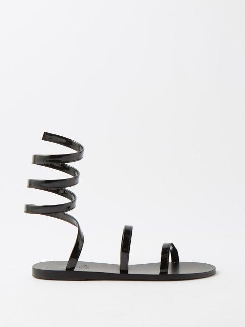 Ancient Greek Sandals - Ofis Wrap Patent-leather Flat Sandals - Womens - Black