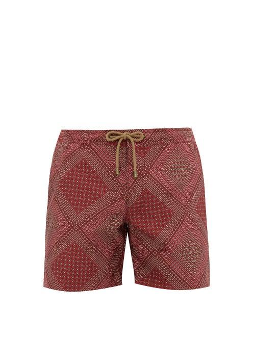 Matchesfashion.com Thorsun - Quilt Print Titan Fit Swim Shorts - Mens - Red