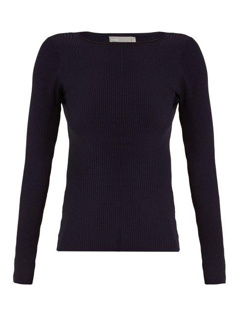 Matchesfashion.com Vince - Boat Neck Ribbed Knit Top - Womens - Navy