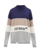 Matchesfashion.com Off-white - Distressed Striped Wool Blend Sweater - Mens - Blue Multi