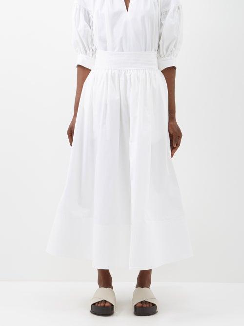 Co - High-rise Cotton-poplin Midi Skirt - Womens - White