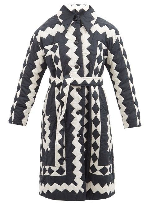 Sea - Helena Geometric-quilted Cotton-poplin Coat - Womens - Black White
