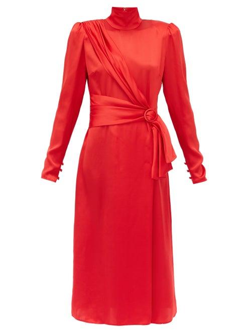 Matchesfashion.com Alessandra Rich - Gathered Silk-satin Dress - Womens - Red