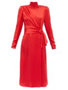 Matchesfashion.com Alessandra Rich - Gathered Silk-satin Dress - Womens - Red