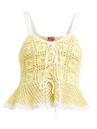 Matchesfashion.com Staud - Shrimp Lace Up Peplum Crochet Cotton Top - Womens - Yellow