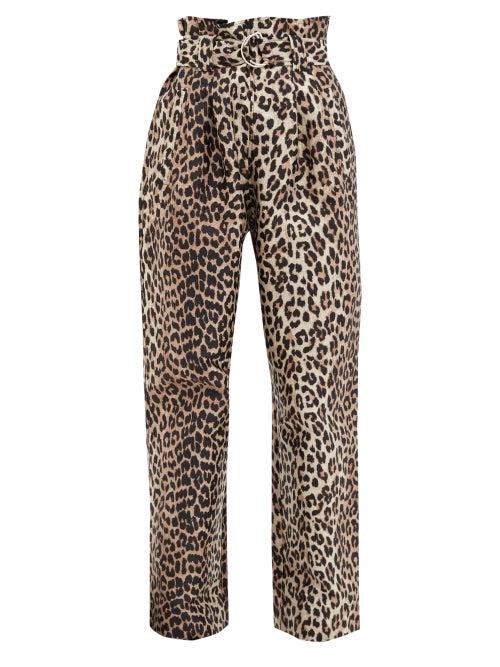 Matchesfashion.com Ganni - Paperbag-waist Leopard-jacquard Twill Trousers - Womens - Leopard