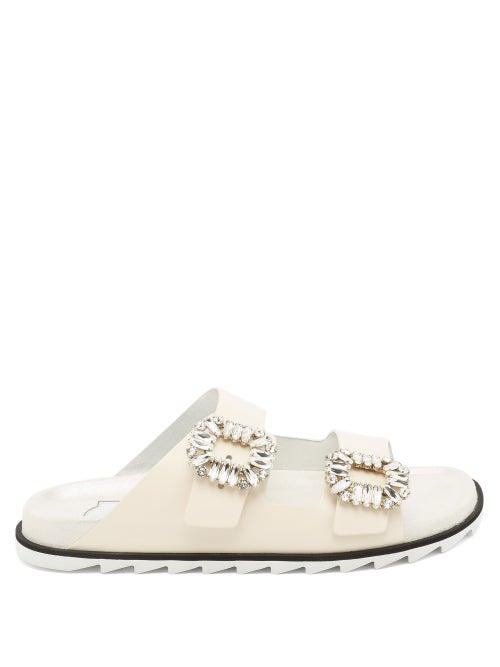 Matchesfashion.com Roger Vivier - Slidy Crystal-embellished Leather Slides - Womens - White